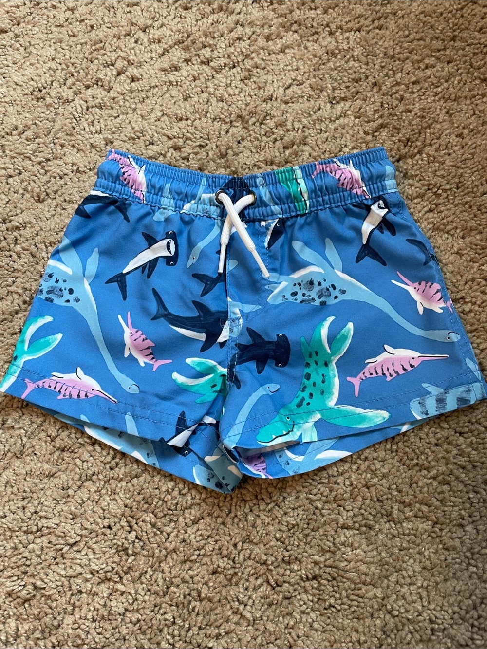 Blue Shark & Sea Creature Kids Swim Shorts - 12m